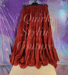 Burgundy blood red Renaissance steampunk gothic cotton boho tribal Maxi Long Skirt -Size 10-22 - Plus size