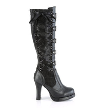Load image into Gallery viewer, Crypto 106- Gothic black lace corset knee length high heel boot