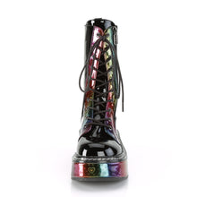 Load image into Gallery viewer, Emily350- Holographic rainbow pixel heart platform lace up boot