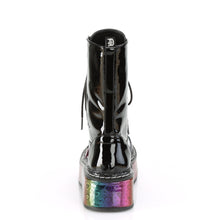 Load image into Gallery viewer, Emily350- Holographic rainbow pixel heart platform lace up boot