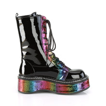 Load image into Gallery viewer, Emily350- Holographic rainbow pixel heart platform lace up boot