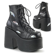 Load image into Gallery viewer, Camel 201 - Black with Hologram Bats Chunky Heel Ankle Boot