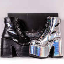 Load image into Gallery viewer, Camel201 - Silver Hologram Bats Chunky Heel Ankle Boot