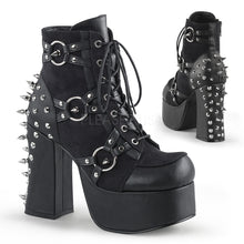 Load image into Gallery viewer, Charade-100 Black gothic spiked chunky heel ankle boot