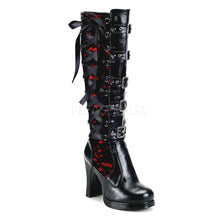 Load image into Gallery viewer, Crypto 106- Gothic red lace corset knee length high heel boot