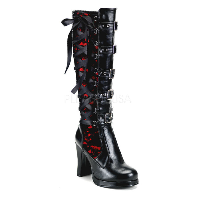 Crypto 106- Gothic red lace corset knee length high heel boot - size 12