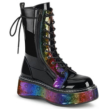 Load image into Gallery viewer, Emily350- Holographic rainbow pixel heart platform lace up boot