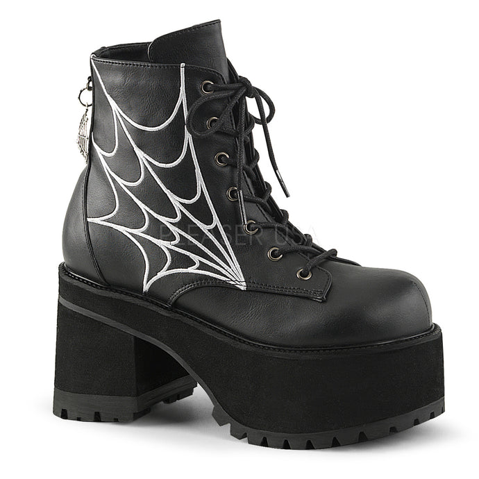 Ranger105 - Platform spiderweb gothic stack heel boots - size 9, size 11