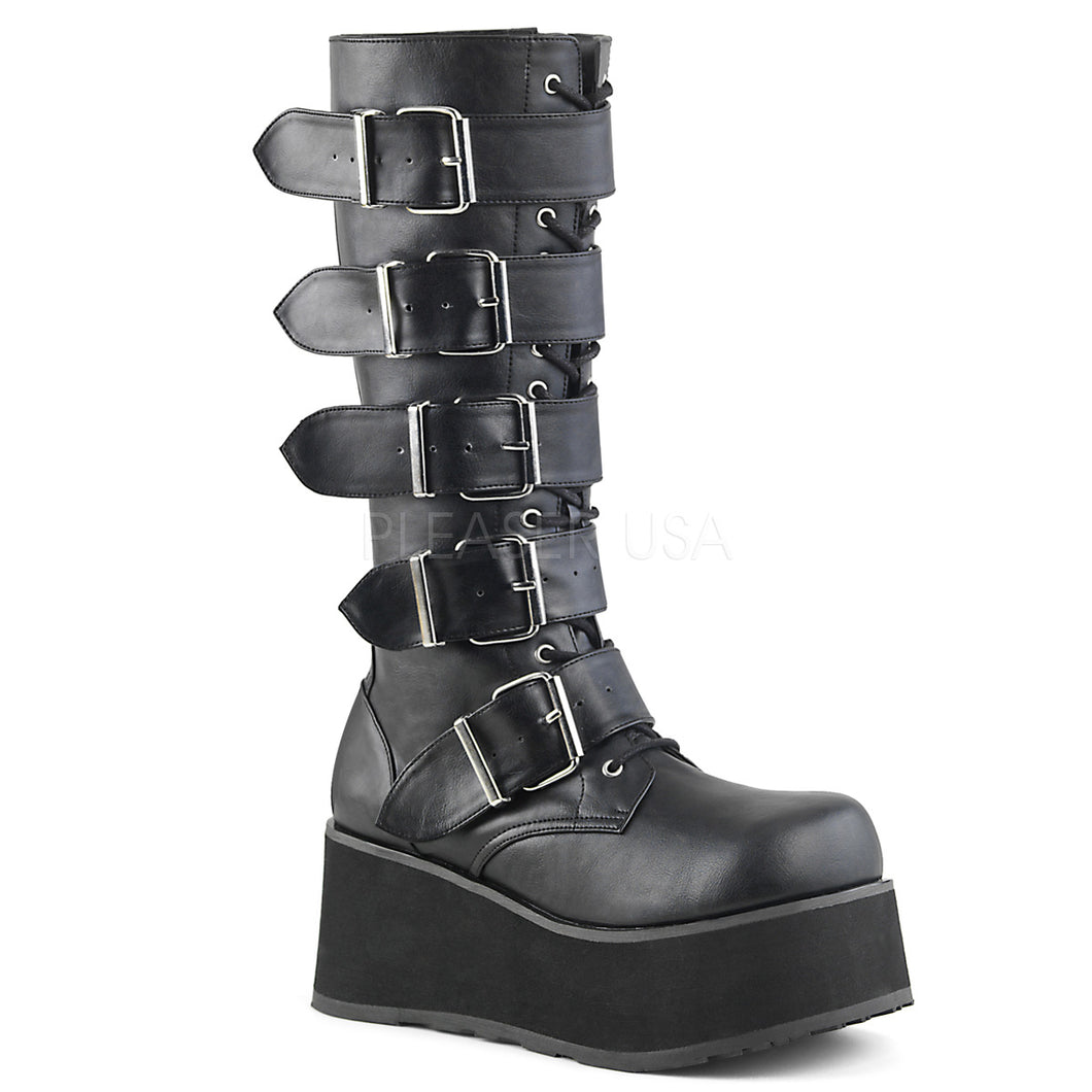 Trashville 518 - Knee-high gothic buckle rock platform boot